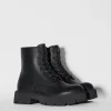 BERSHKA Similicuir*Bottines plates à lacets Noir