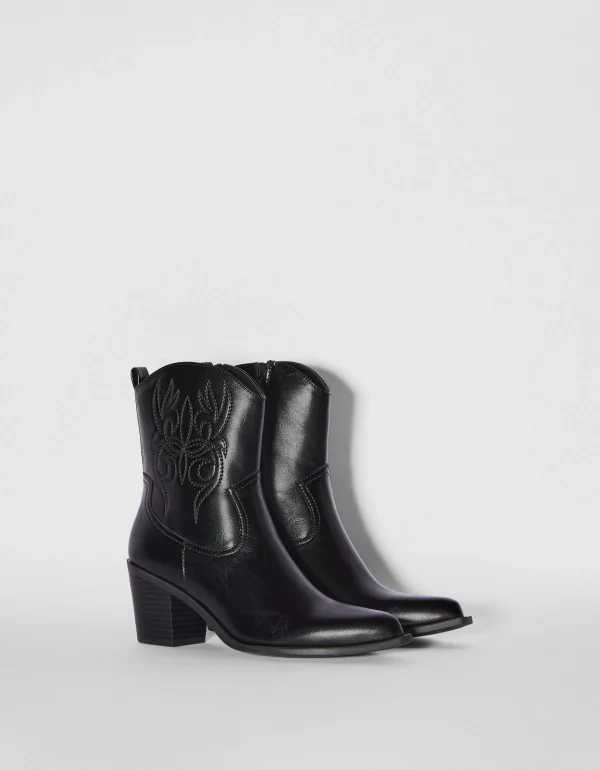 BERSHKA Similicuir*Bottines talon cowboy Noir