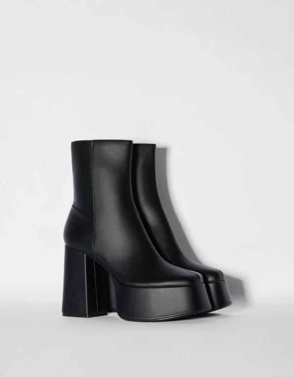 BERSHKA Similicuir*Bottines talon plateforme XL Noir