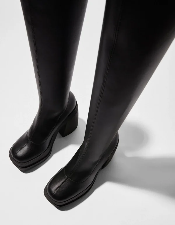 BERSHKA Bottes*Bottines talon plateforme moulantes Noir