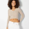 BERSHKA Maille*Cardigan col polo boutons Sable