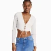 BERSHKA Chemises et blouses*Chemise corset moulante manches longues popeline laçage Blanc