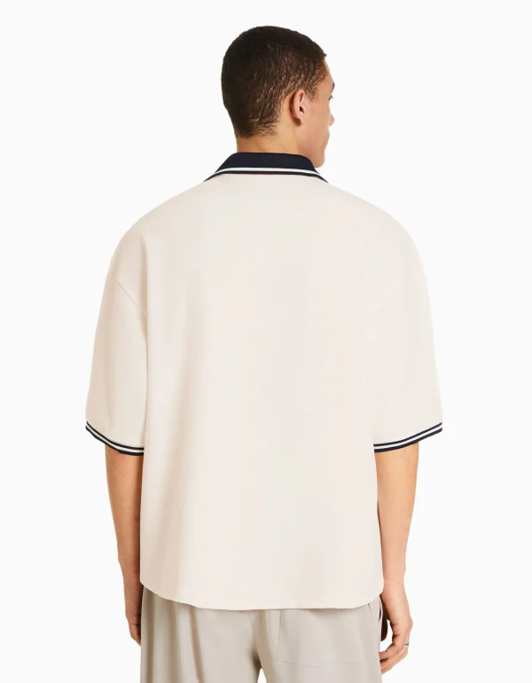 BERSHKA Vêtements*Chemise manches courtes col bord-côte Blanc