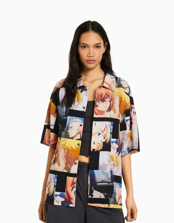 BERSHKA Vêtements*Chemise manches courtes imprimé TOKYO REVENGERS Multicouleur