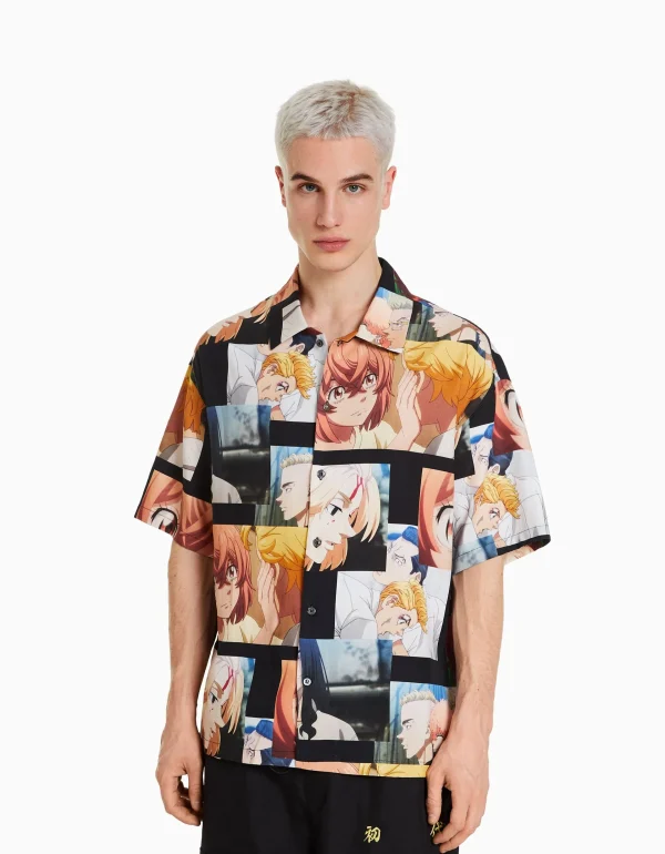 BERSHKA Tokyo Revengers*Chemise manches courtes imprimé TOKYO REVENGERS Multicouleur