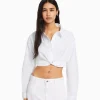 BERSHKA Vêtements*Chemise manches longues croisée devant Blanc