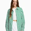 BERSHKA Chemises et blouses*Chemise manches longues overzise popeline Vert