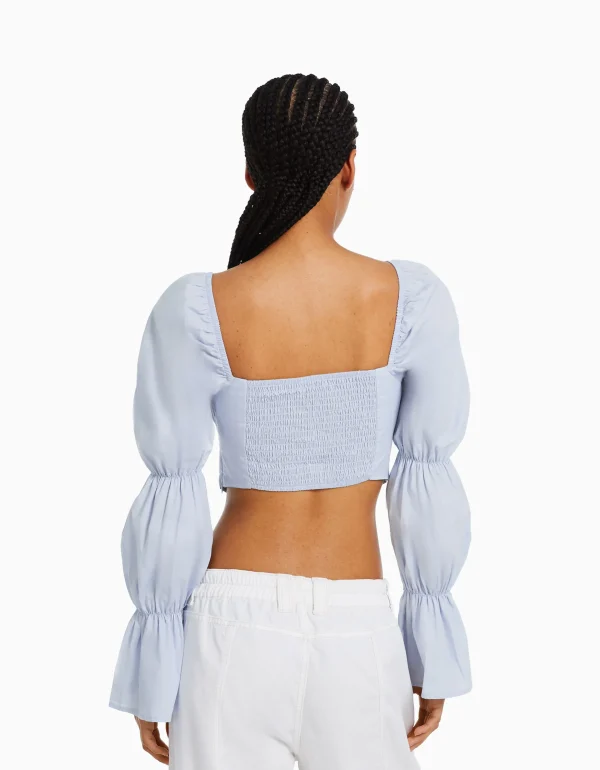 BERSHKA Chemises et blouses*Chemisier corset cropped manches longues Multicouleur