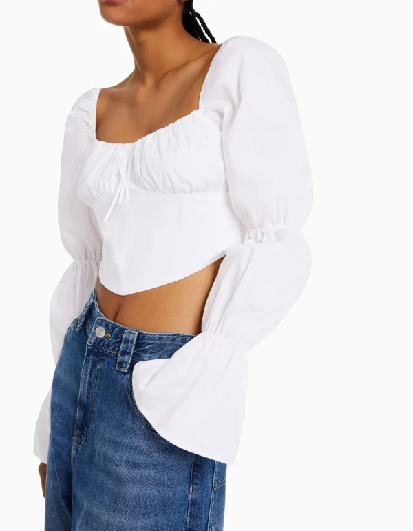 BERSHKA Chemises et blouses*Chemisier corset cropped manches longues Multicouleur