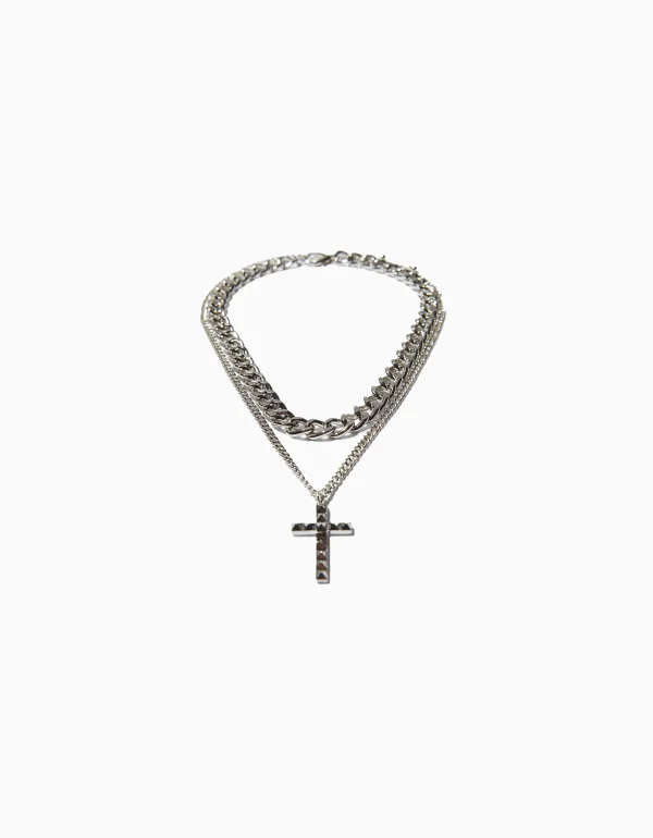 BERSHKA Tout voir*Collier croix Argent