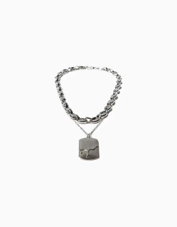 BERSHKA Tout voir*Collier plaque Argent