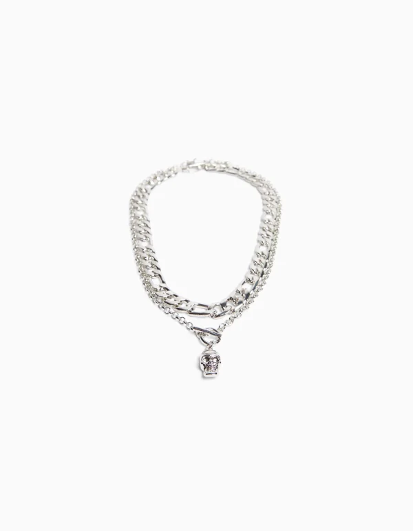 BERSHKA Tout voir*Collier tête de mort Argent