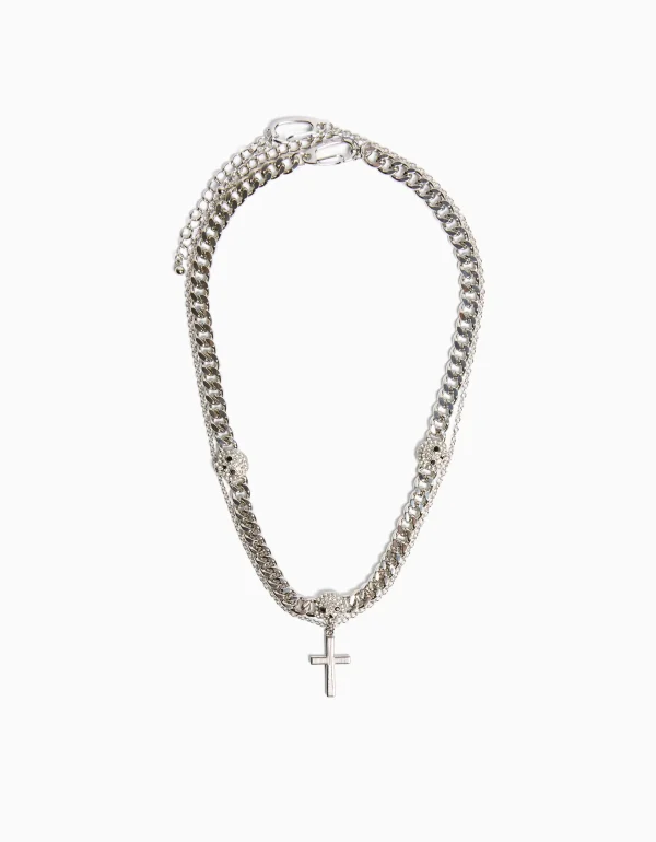 BERSHKA Tout voir*Collier tête de mort croix Argent