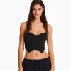 BERSHKA Vêtements*Corset cropped encolure en V Noir