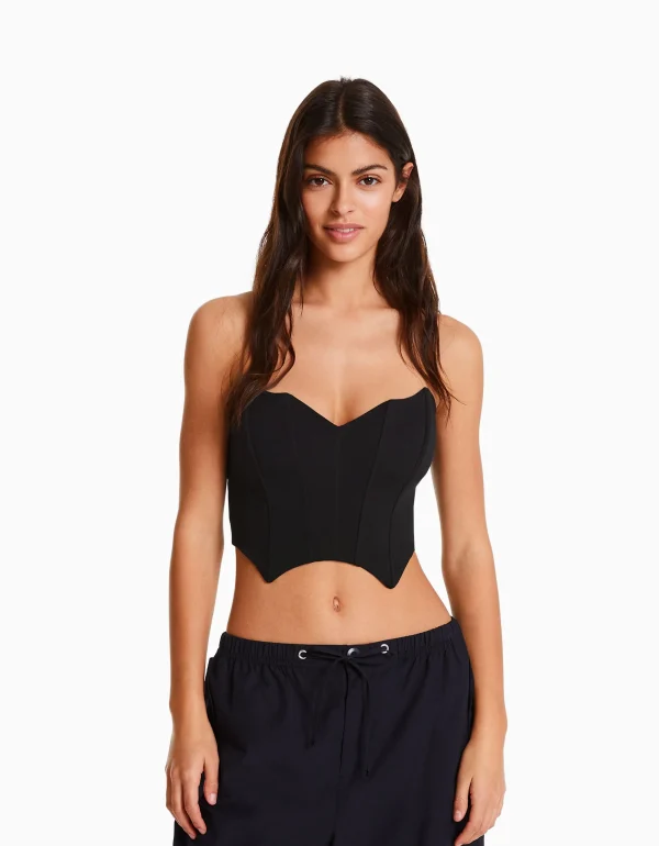 BERSHKA Vêtements*Corset cropped encolure en V Noir