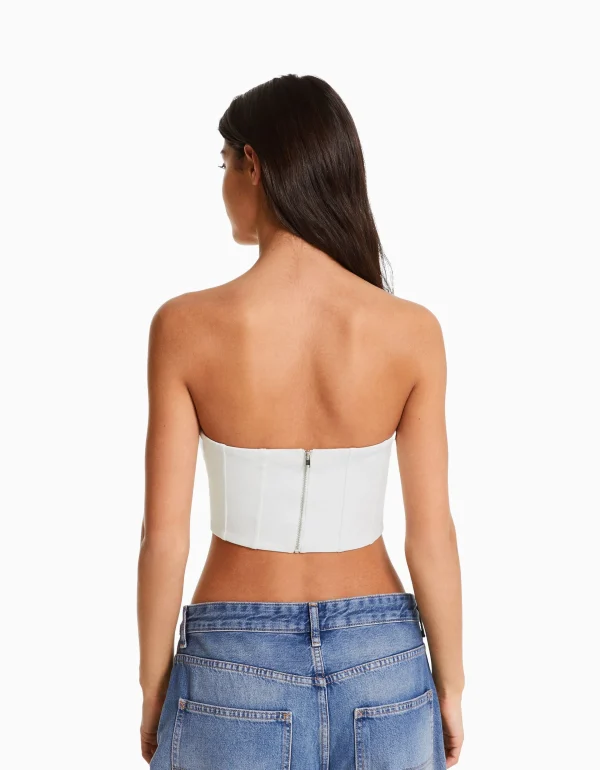 BERSHKA Vêtements*Corset cropped encolure en V Blanc