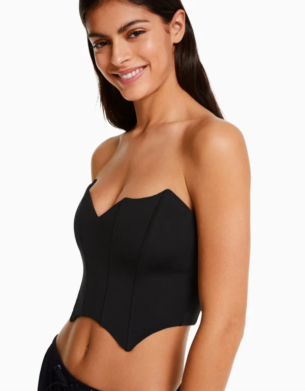 BERSHKA Vêtements*Corset cropped encolure en V Noir