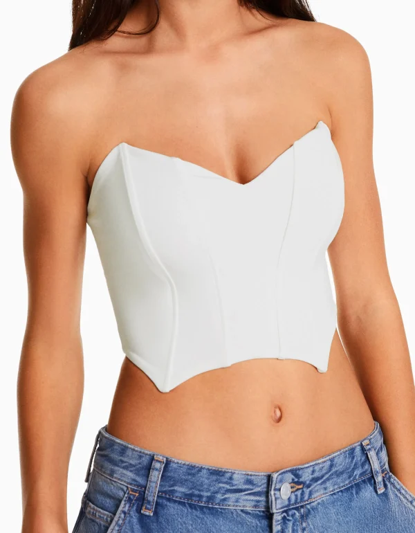 BERSHKA Vêtements*Corset cropped encolure en V Blanc