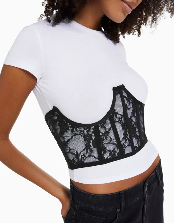 BERSHKA Ceintures*Corset dentelle Noir