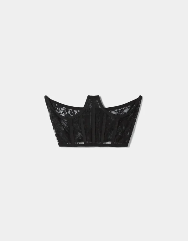 BERSHKA Ceintures*Corset dentelle Noir