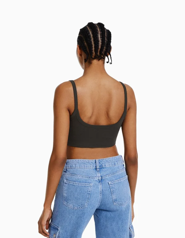 BERSHKA Survêtement*Crop top bretelles larges Gris