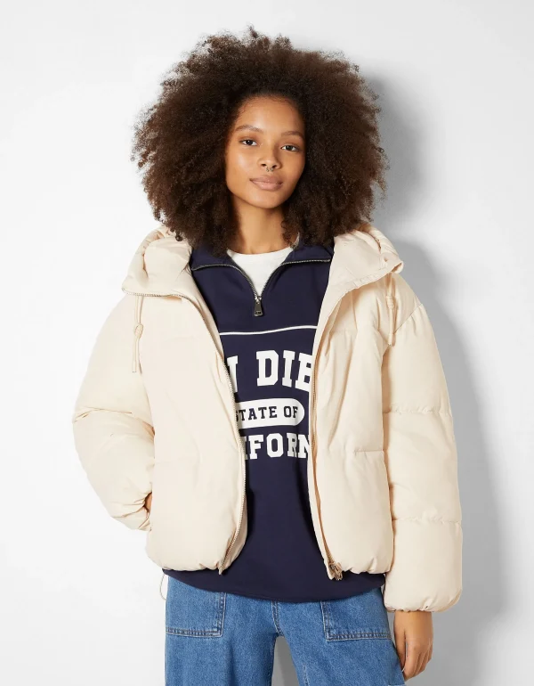 BERSHKA BSK Teen*Doudoune capuche oversize Marron