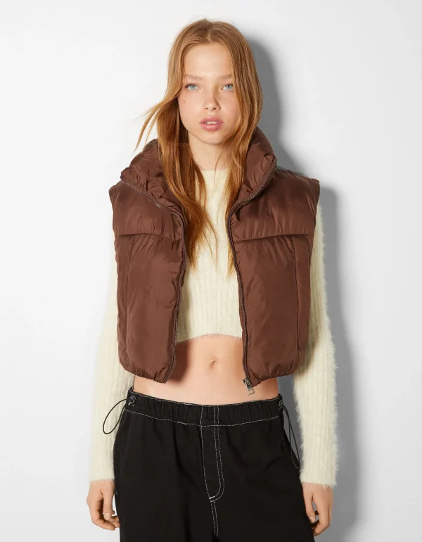 BERSHKA Vestes*Gilet cropped sans manches effet nylon Violet