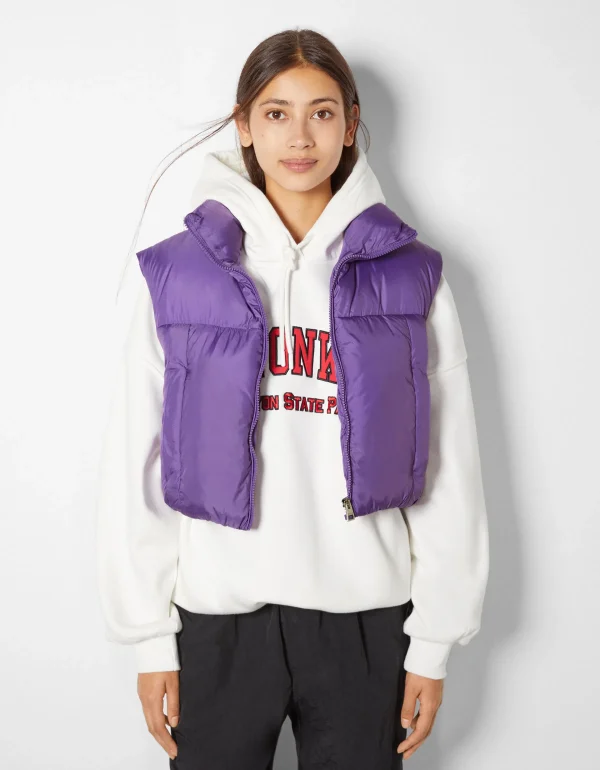 BERSHKA Vestes*Gilet cropped sans manches effet nylon Violet