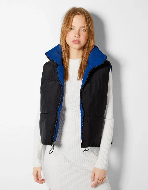 BERSHKA BSK Teen*Gilet cropped sans manches réversible Grenade