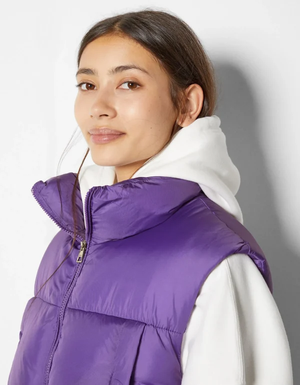 BERSHKA Vestes*Gilet cropped sans manches effet nylon Violet