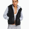 BERSHKA Vestes*Gilet sans manches capuche similicuir Noir