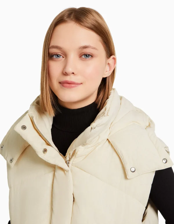 BERSHKA Vestes*Gilet sans manches rembourré capuche oversize Noir