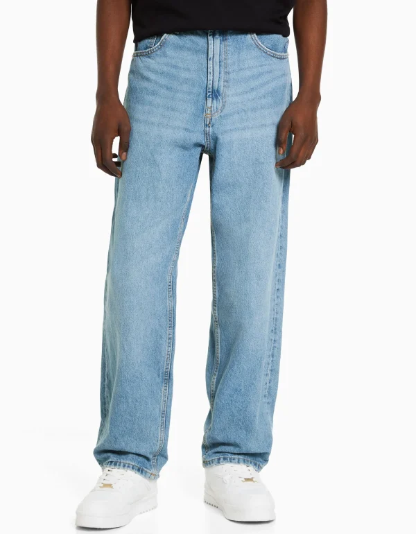 BERSHKA Vêtements*Jean baggy Bleu lavé