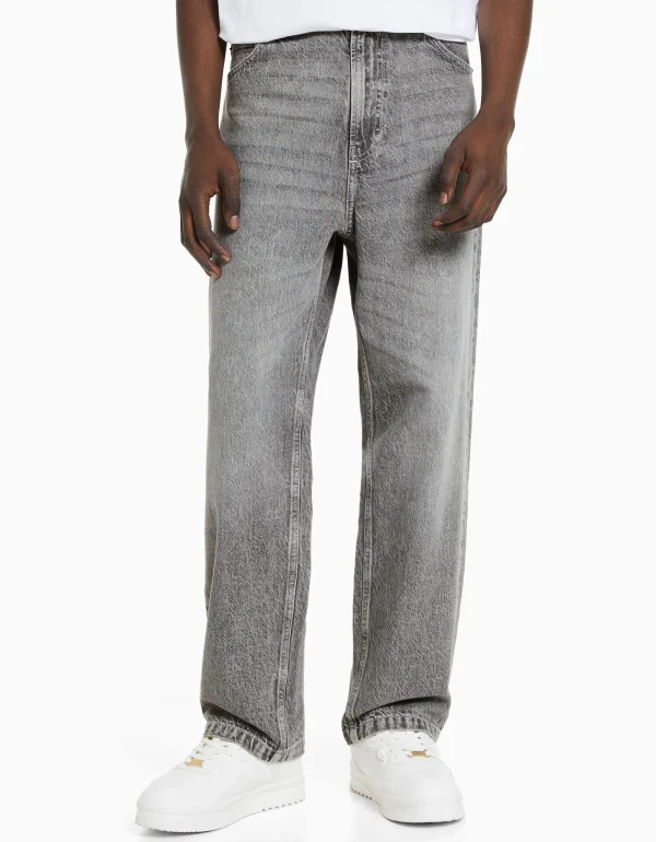 BERSHKA Vêtements*Jean baggy coloré Gris