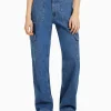 BERSHKA Jeans*Jean cargo straight Bleu lavé