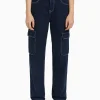 BERSHKA Jeans*Jean cargo straight Bleu lavé