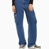 BERSHKA Jeans*Jean cargo straight Bleu lavé