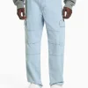 BERSHKA Vêtements*Jean cargo wide Bleu clair