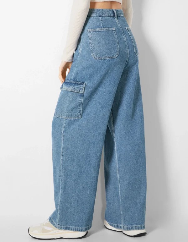 BERSHKA BSK Teen*Jean cargo wide Bleu