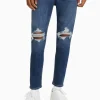 BERSHKA Jeans*Jean carotte déchiré Bleu