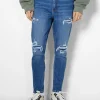 BERSHKA Jeans*Jean carotte déchiré Bleu