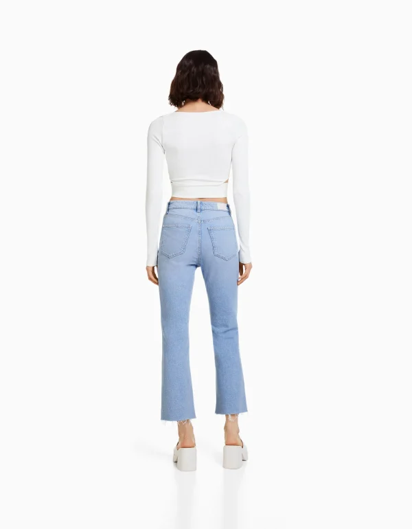 BERSHKA Vêtements*Jean cropped flare Bleu lavé