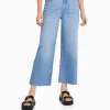 BERSHKA Jeans*Jean cropped wide leg Bleu clair