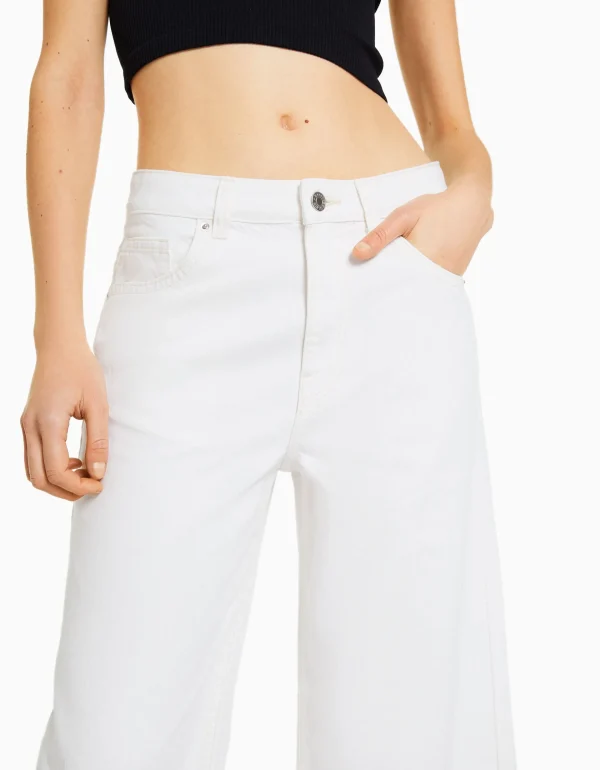 BERSHKA Jeans*Jean cropped wide leg Bleu clair