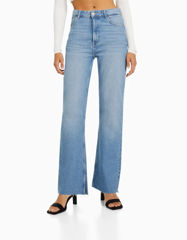 BERSHKA Jeans*Jean décontracté fente latérale Bleu