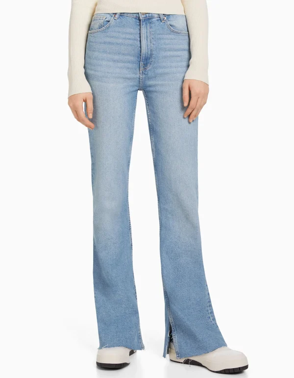 BERSHKA Jeans*Jean décontracté fente latérale Bleu