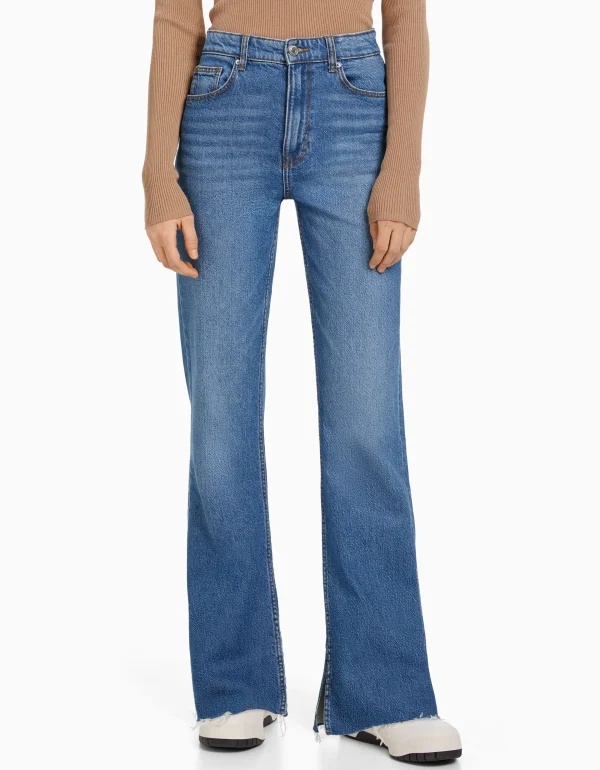 BERSHKA Jeans*Jean décontracté fente latérale Bleu