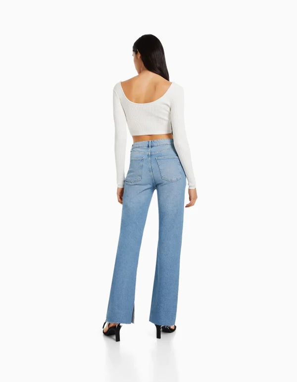 BERSHKA Jeans*Jean décontracté fente latérale Bleu