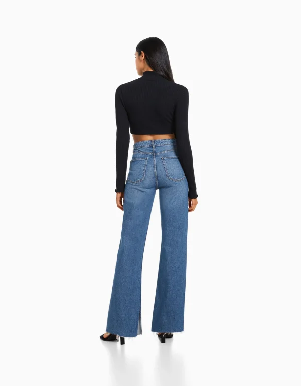 BERSHKA Jeans*Jean décontracté fente latérale Bleu