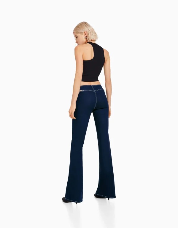 BERSHKA Vêtements*Jean flare fermeture Éclair cut out Marine